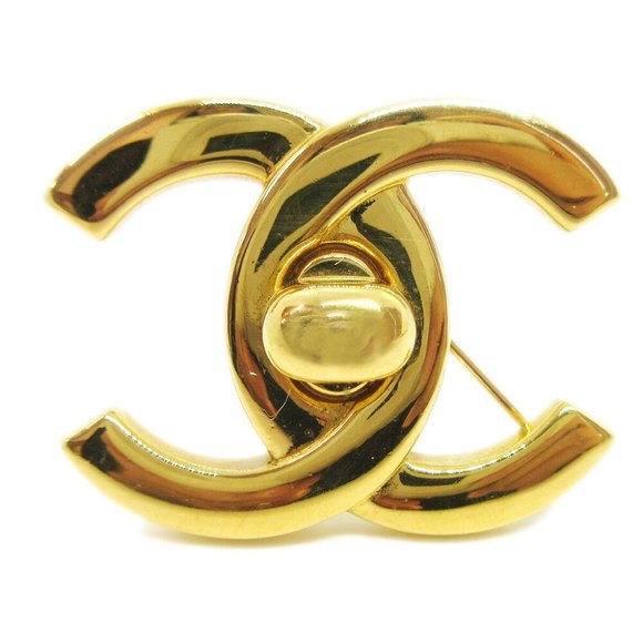 AUTH CHANEL CC Logos Turnlock Motif Brooch Pin Corsage Gold-Tone 96A Vintage - Picture 1 of 5